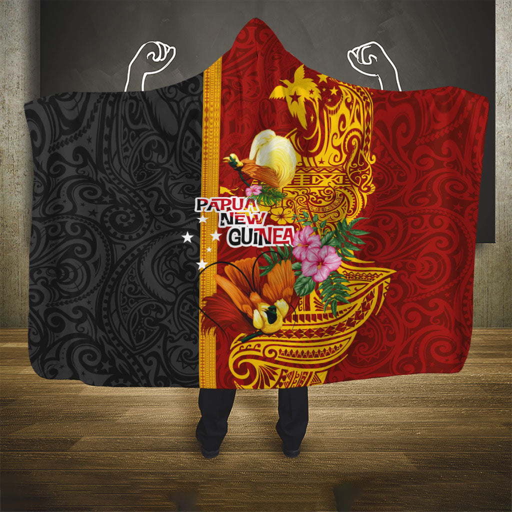 Papua New Guinea Independence Day Hooded Blanket Birds-of-Paradise Melanesian Tattoos Tropical Plants