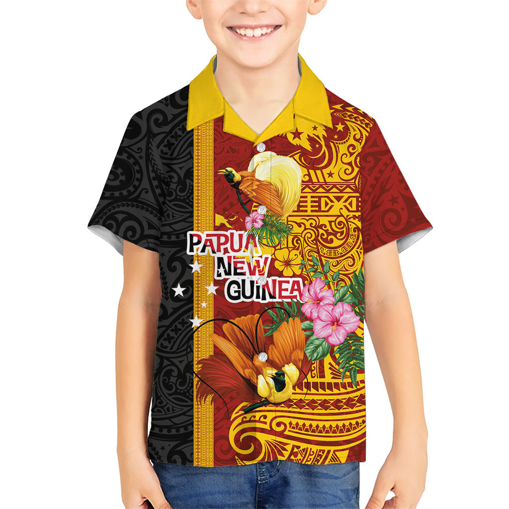 Papua New Guinea Independence Day Kid Hawaiian Shirt Birds-of-Paradise Melanesian Tattoos Tropical Plants