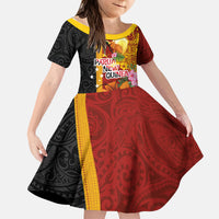 Papua New Guinea Independence Day Kid Short Sleeve Dress Birds-of-Paradise Melanesian Tattoos Tropical Plants