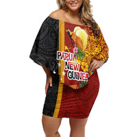 Papua New Guinea Independence Day Off Shoulder Short Dress Birds-of-Paradise Melanesian Tattoos Tropical Plants