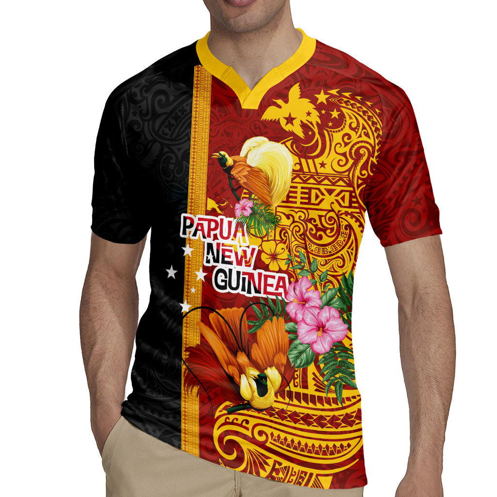 Papua New Guinea Independence Day Rugby Jersey Birds-of-Paradise Melanesian Tattoos Tropical Plants