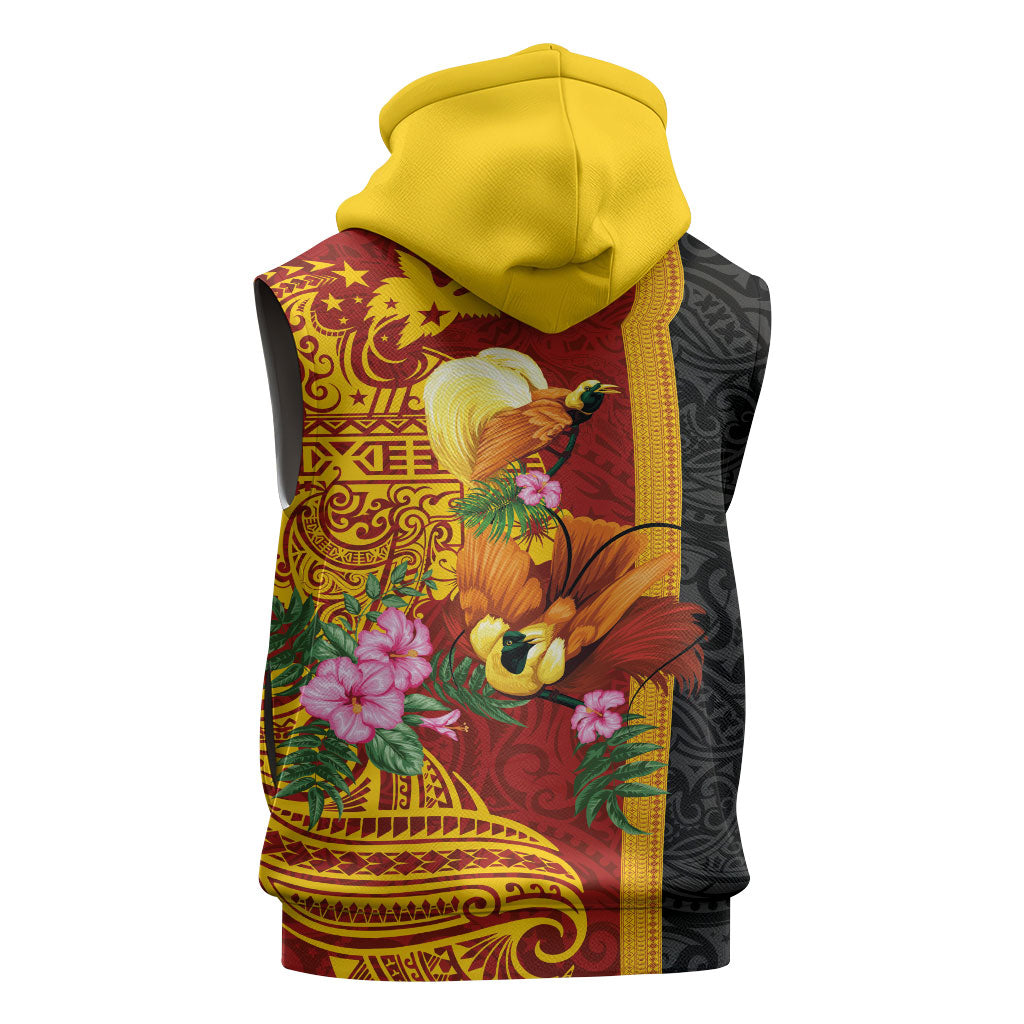 Papua New Guinea Independence Day Sleeveless Hoodie Birds-of-Paradise Melanesian Tattoos Tropical Plants