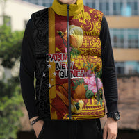 Papua New Guinea Independence Day Sleeveless Puffer Jacket Birds-of-Paradise Melanesian Tattoos Tropical Plants