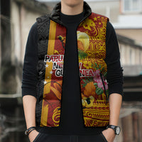 Papua New Guinea Independence Day Sleeveless Puffer Jacket Birds-of-Paradise Melanesian Tattoos Tropical Plants