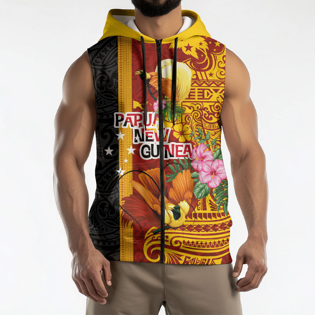Papua New Guinea Independence Day Sleeveless Zip Hoodie Birds-of-Paradise Melanesian Tattoos Tropical Plants