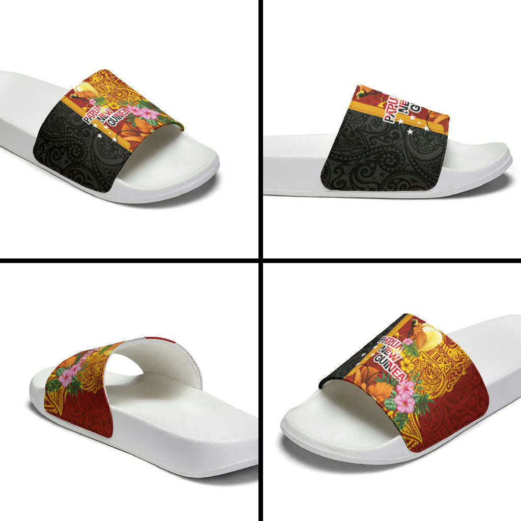 Papua New Guinea Independence Day Slide Sandals Birds-of-Paradise Melanesian Tattoos Tropical Plants