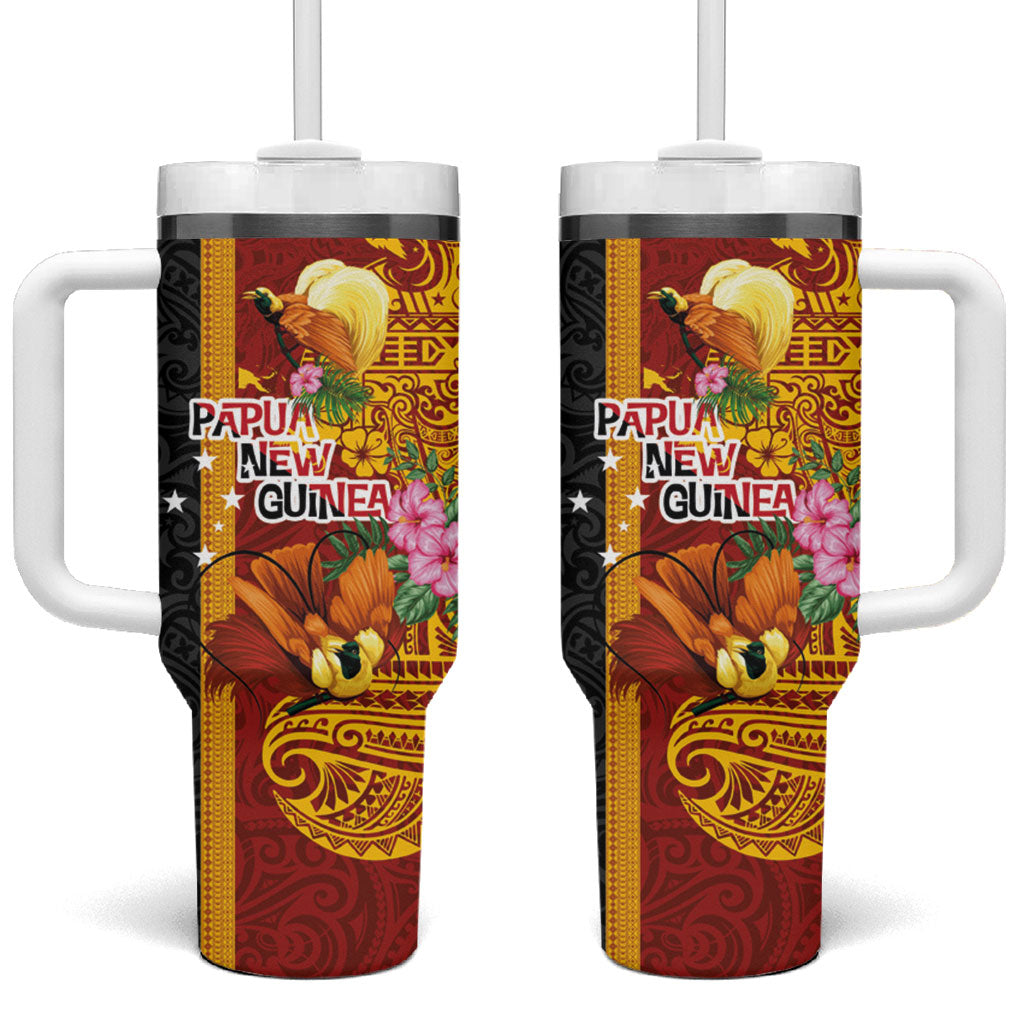 Papua New Guinea Independence Day Tumbler With Handle Birds-of-Paradise Melanesian Tattoos Tropical Plants