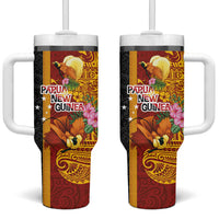 Papua New Guinea Independence Day Tumbler With Handle Birds-of-Paradise Melanesian Tattoos Tropical Plants