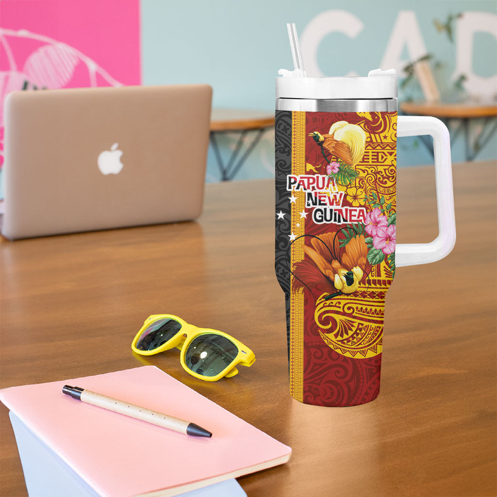 Papua New Guinea Independence Day Tumbler With Handle Birds-of-Paradise Melanesian Tattoos Tropical Plants