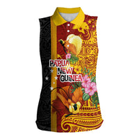 Papua New Guinea Independence Day Women Sleeveless Polo Shirt Birds-of-Paradise Melanesian Tattoos Tropical Plants