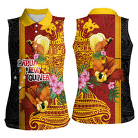 Papua New Guinea Independence Day Women Sleeveless Polo Shirt Birds-of-Paradise Melanesian Tattoos Tropical Plants
