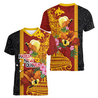 Papua New Guinea Independence Day Women V-Neck T-Shirt Birds-of-Paradise Melanesian Tattoos Tropical Plants