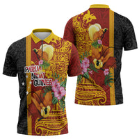 Papua New Guinea Independence Day Zipper Polo Shirt Birds-of-Paradise Melanesian Tattoos Tropical Plants