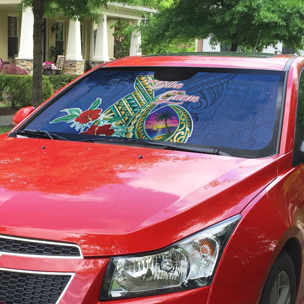 Guam Chamorro Auto Sun Shade Tribal Latte Stone and Seal Artwork Polynesian Patterns