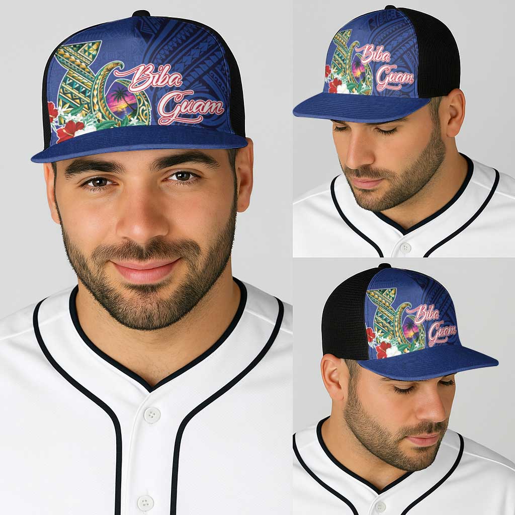 Guam Chamorro Baseball Net Cap Tribal Latte Stone and Seal Artwork Polynesian Patterns