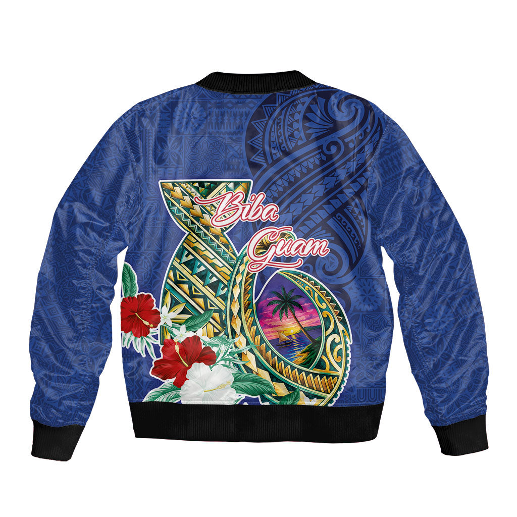 Guam Chamorro Bomber Jacket Tribal Latte Stone and Seal Artwork Polynesian Patterns