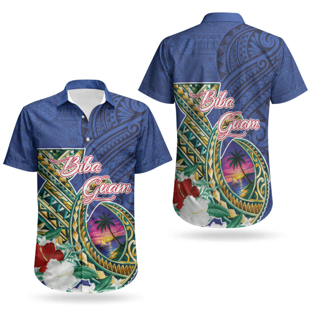 Guam Chamorro Couples Matching Mermaid Dress and Hawaiian Shirt Tribal Latte Stone and Seal Artwork Polynesian Patterns