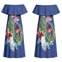 Guam Chamorro Couples Matching Off Shoulder Maxi Dress and Long Sleeve Button Shirt Tribal Latte Stone and Seal Artwork Polynesian Patterns