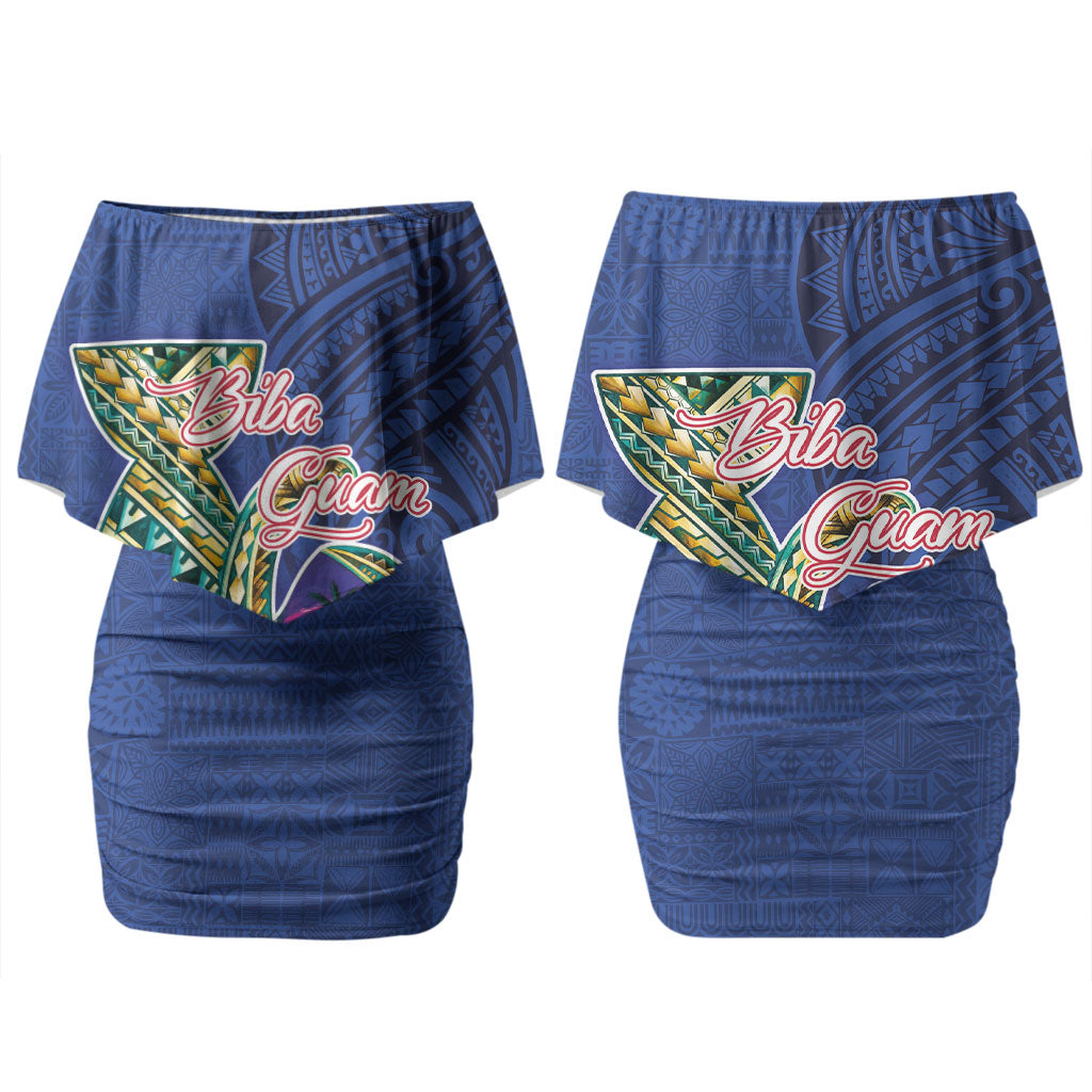 Guam Chamorro Couples Matching Off Shoulder Short Dress and Long Sleeve Button Shirt Tribal Latte Stone and Seal Artwork Polynesian Patterns