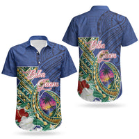 Guam Chamorro Couples Matching Off The Shoulder Long Sleeve Dress and Hawaiian Shirt Tribal Latte Stone and Seal Artwork Polynesian Patterns