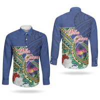 Guam Chamorro Couples Matching Puletasi and Long Sleeve Button Shirt Tribal Latte Stone and Seal Artwork Polynesian Patterns