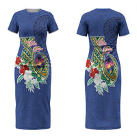 Guam Chamorro Couples Matching Short Sleeve Bodycon Dress and Hawaiian Shirt Tribal Latte Stone and Seal Artwork Polynesian Patterns