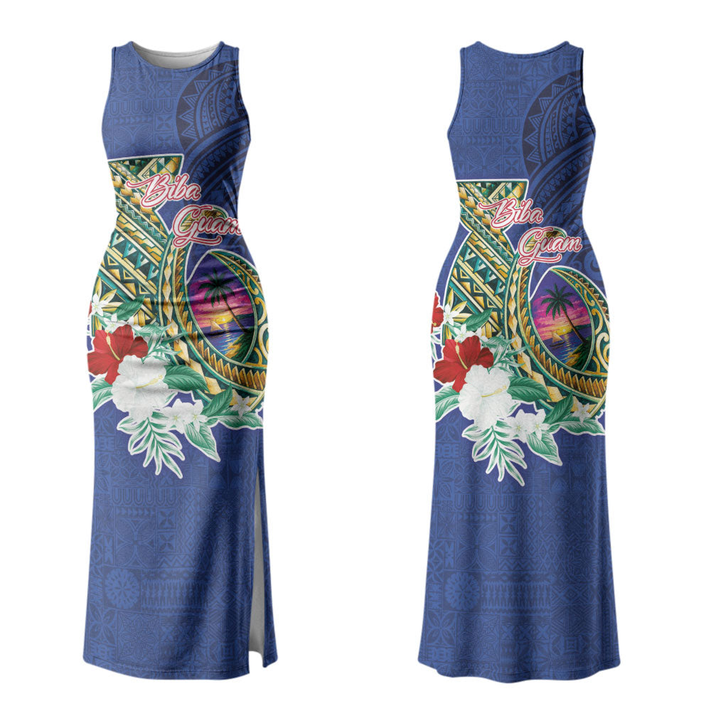 Guam Chamorro Couples Matching Tank Maxi Dress and Hawaiian Shirt Tribal Latte Stone and Seal Artwork Polynesian Patterns