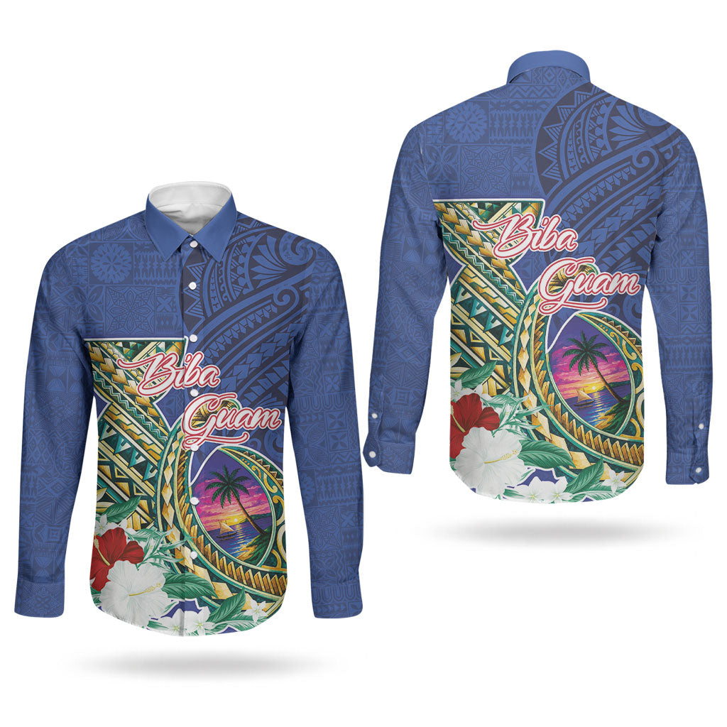 Guam Chamorro Couples Matching Tank Maxi Dress and Long Sleeve Button Shirt Tribal Latte Stone and Seal Artwork Polynesian Patterns