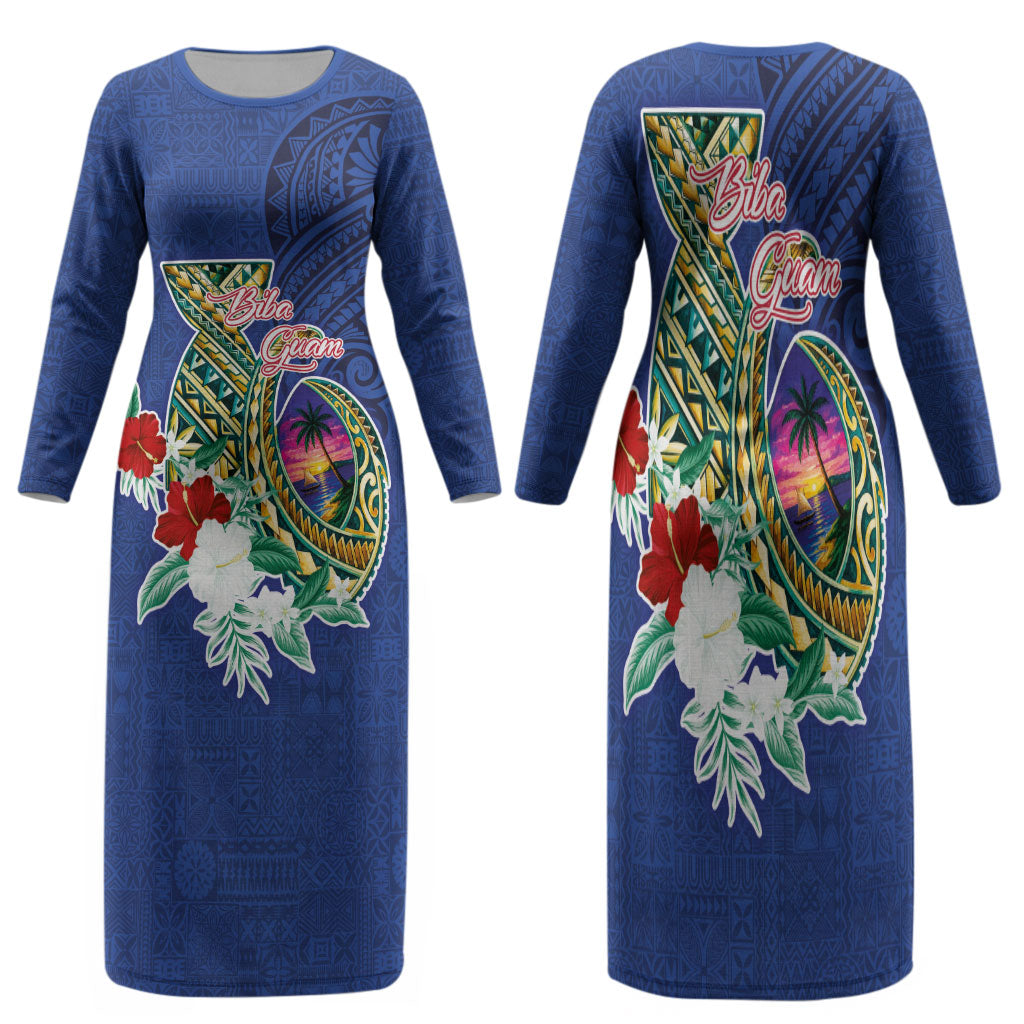 Guam Chamorro Family Matching Long Sleeve Bodycon Dress and Hawaiian Shirt Tribal Latte Stone and Seal Artwork Polynesian Patterns