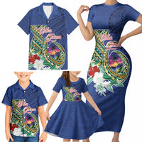 Guam Chamorro Family Matching Short Sleeve Bodycon Dress and Hawaiian Shirt Tribal Latte Stone and Seal Artwork Polynesian Patterns
