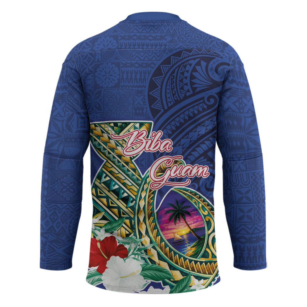 Guam Chamorro Hockey Jersey Tribal Latte Stone and Seal Artwork Polynesian Patterns
