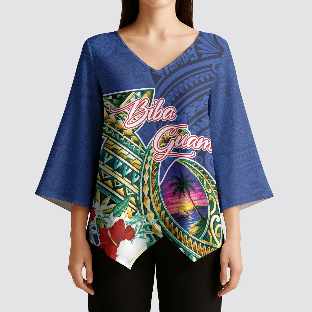 Guam Chamorro Kimono Sleeve Blouse Tribal Latte Stone and Seal Artwork Polynesian Patterns
