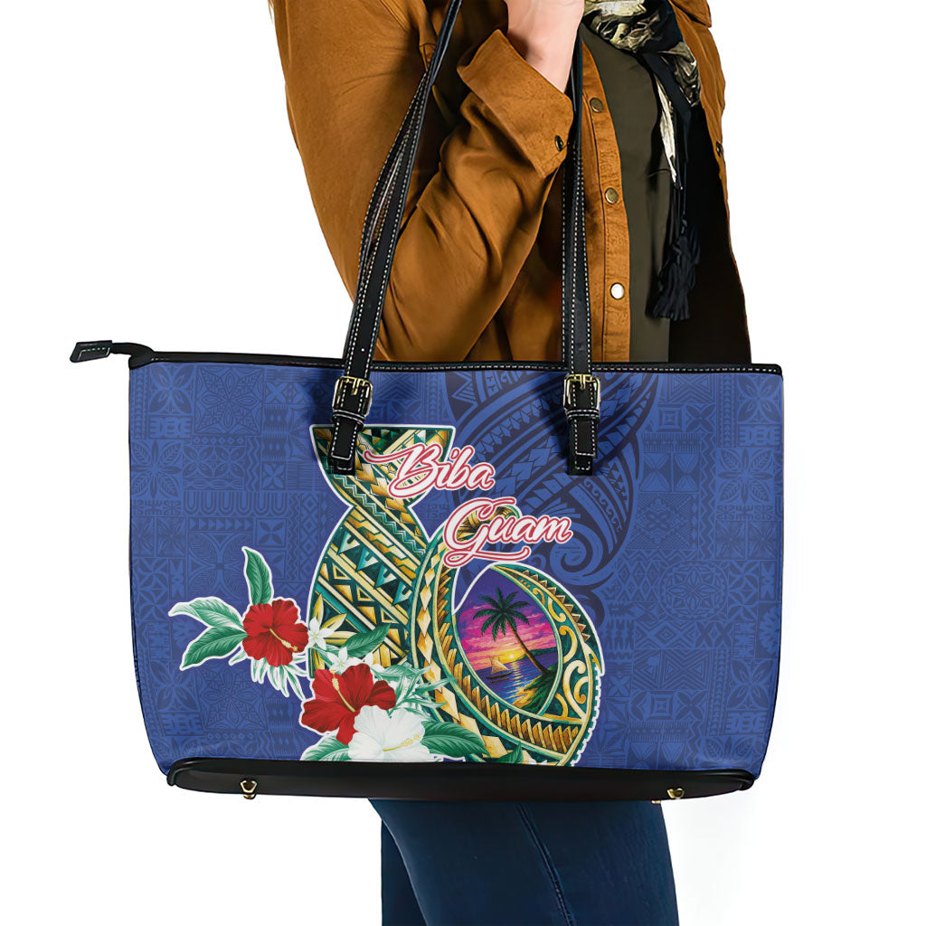 Guam Chamorro Leather Tote Bag Tribal Latte Stone and Seal Artwork Polynesian Patterns