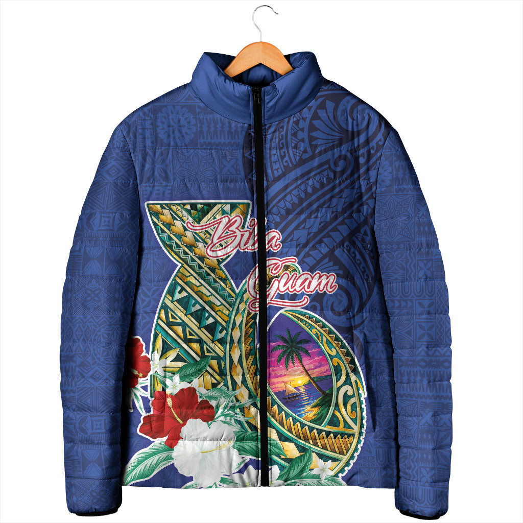 Guam Chamorro Padded Jacket Tribal Latte Stone and Seal Artwork Polynesian Patterns