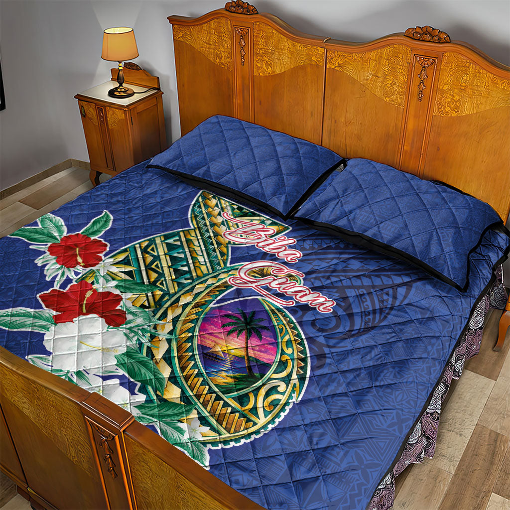 Guam Chamorro Quilt Bed Set Tribal Latte Stone and Seal Artwork Polynesian Patterns