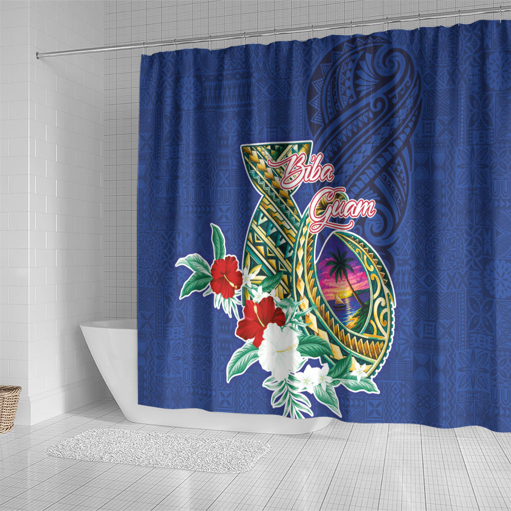 Guam Chamorro Shower Curtain Tribal Latte Stone and Seal Artwork Polynesian Patterns
