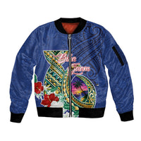 Guam Chamorro Sleeve Zip Bomber Jacket Tribal Latte Stone and Seal Artwork Polynesian Patterns