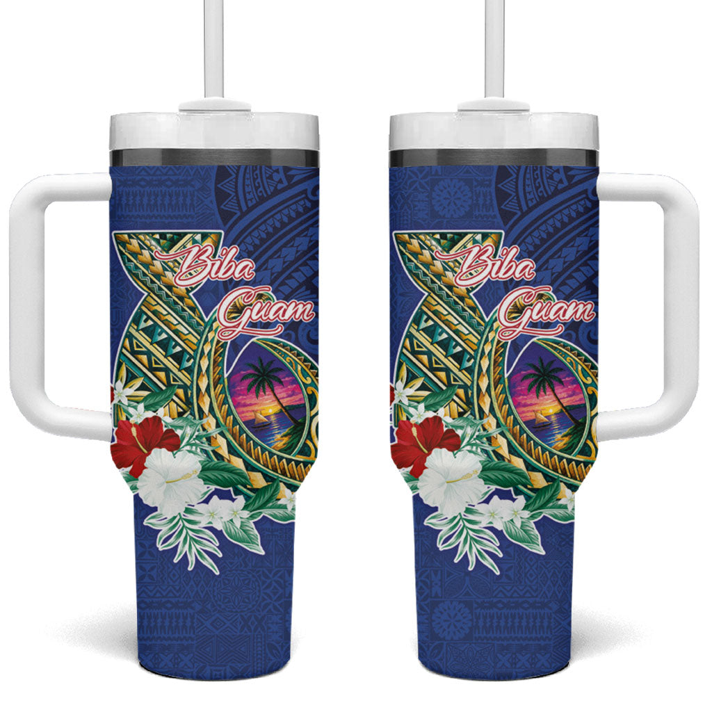 Guam Chamorro Tumbler With Handle Tribal Latte Stone and Seal Artwork Polynesian Patterns LT03 One Size: 40 oz Multicolor - Polynesian Pride