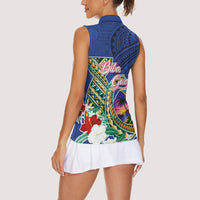 Guam Chamorro Women Sleeveless Polo Shirt Tribal Latte Stone and Seal Artwork Polynesian Patterns