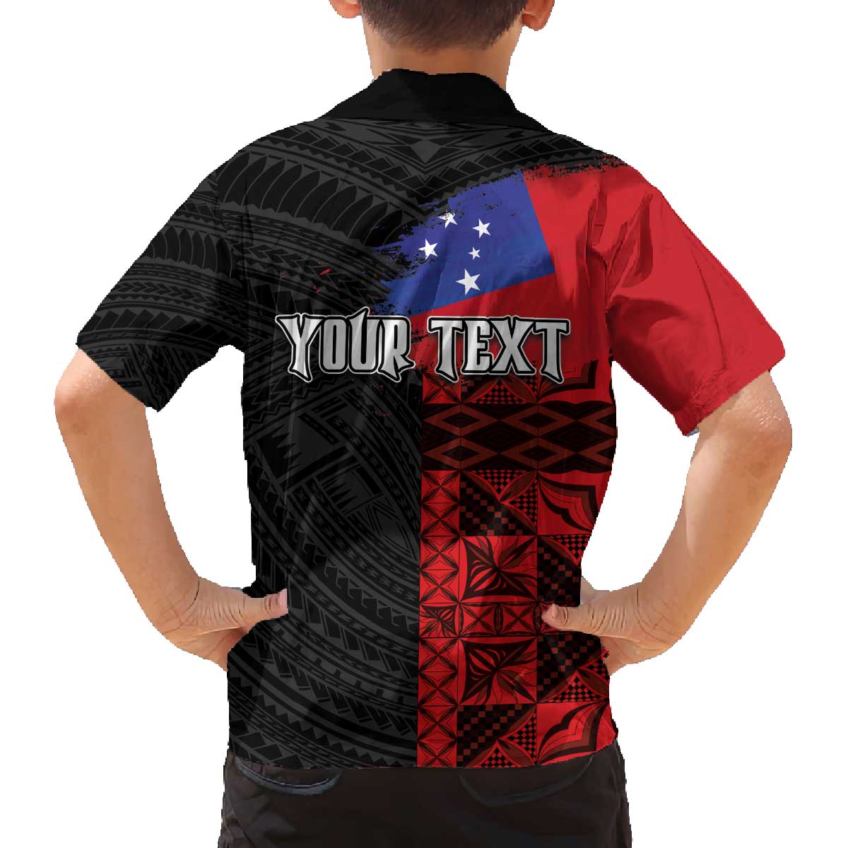 Personalised Samoa 685 Family Matching Off The Shoulder Long Sleeve Dress and Hawaiian Shirt Siapo Pattern and Samoa Flag Design