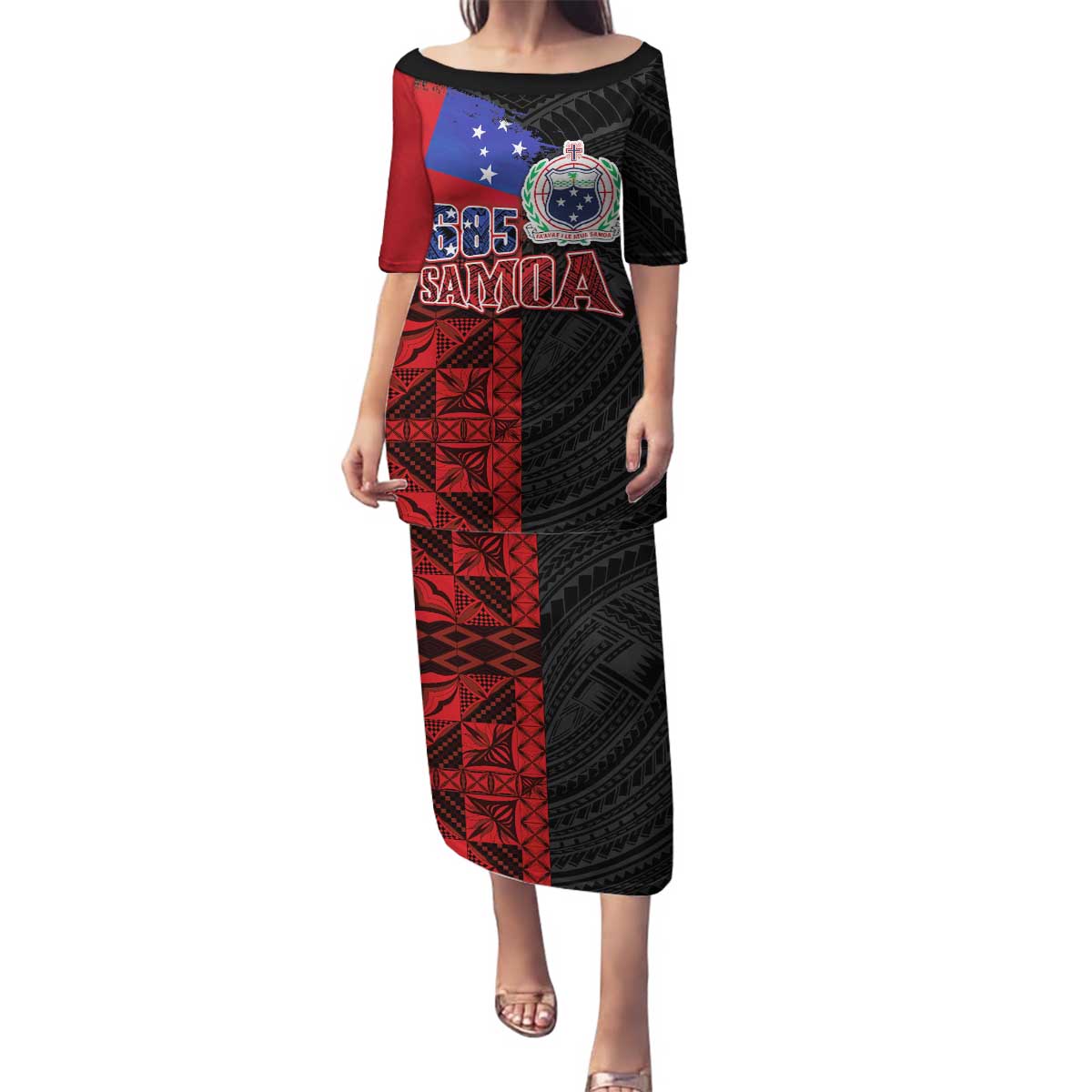 Personalised Samoa 685 Family Matching Puletasi and Hawaiian Shirt Siapo Pattern and Samoa Flag Design