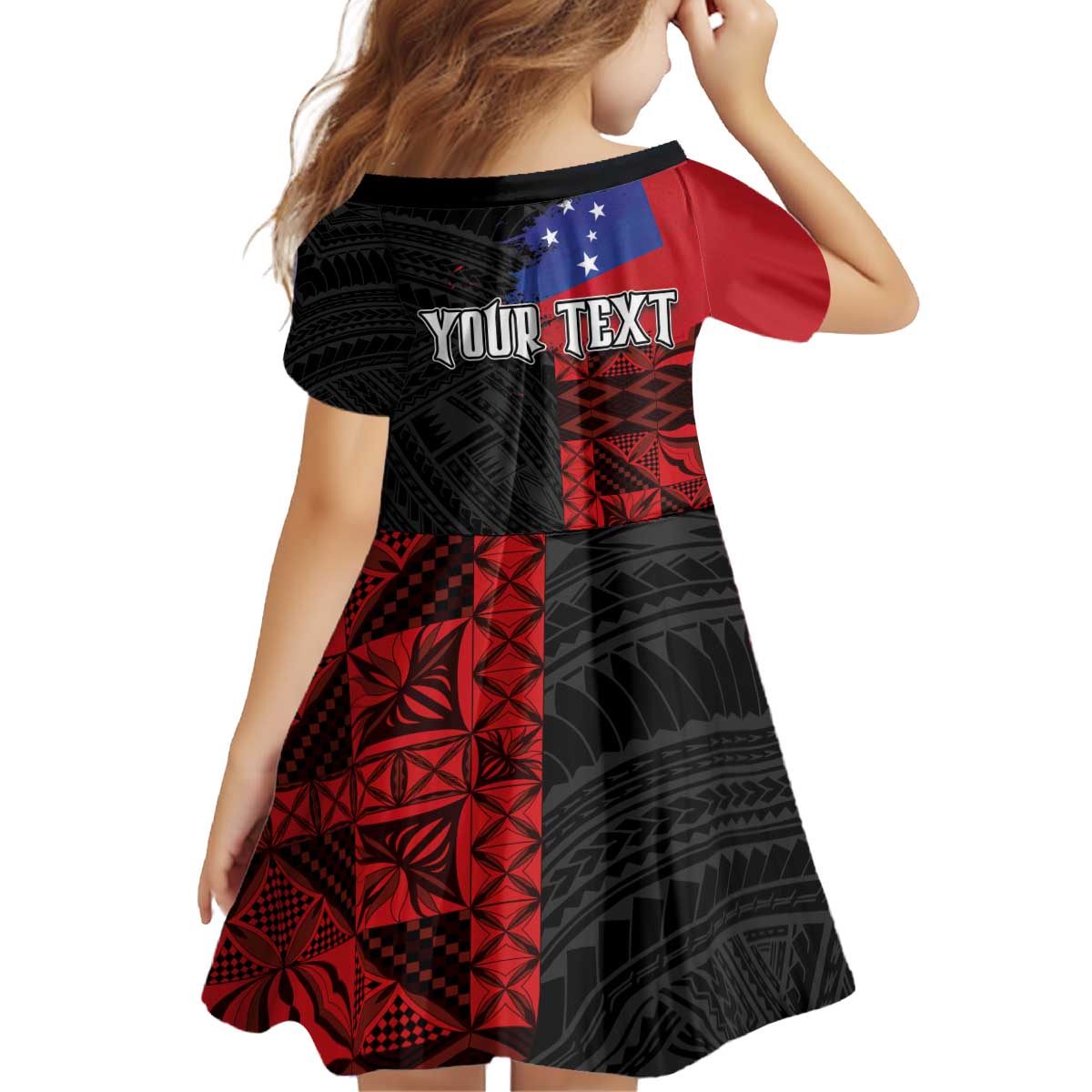 Personalised Samoa 685 Kid Short Sleeve Dress Siapo Pattern and Samoa Flag Design