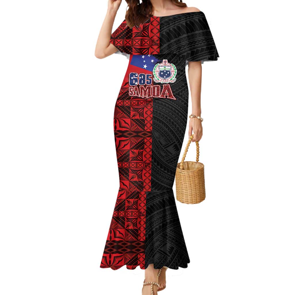 Personalised Samoa 685 Mermaid Dress Siapo Pattern and Samoa Flag Design