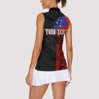 Personalised Samoa 685 Women Sleeveless Polo Shirt Siapo Pattern and Samoa Flag Design