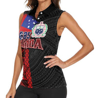 Personalised Samoa 685 Women Sleeveless Polo Shirt Siapo Pattern and Samoa Flag Design