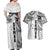 Samoa 685 Art Traditional Tattoo Pattern Couples Matching Off Shoulder Maxi Dress and Hawaiian Shirt White Color