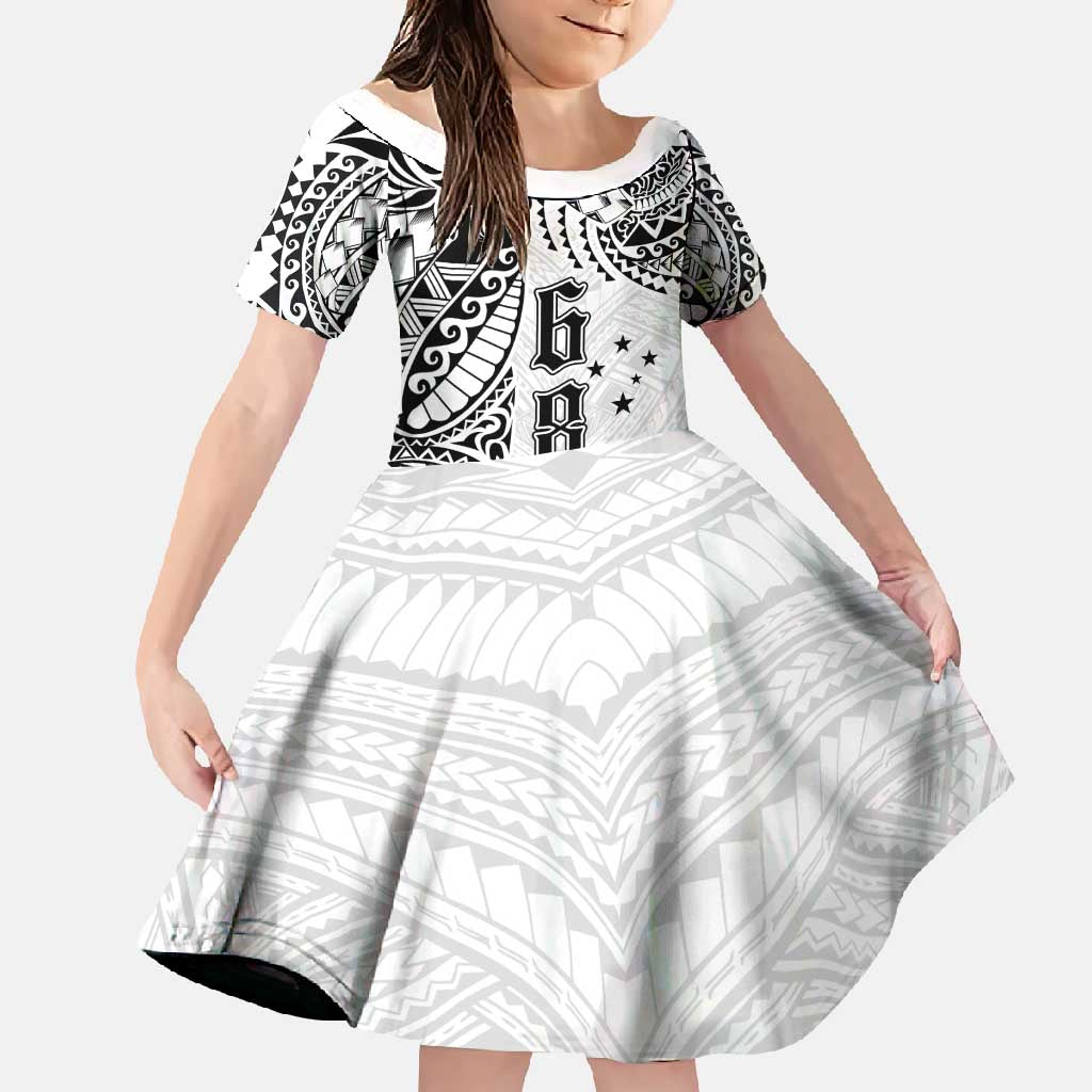 Samoa 685 Art Traditional Tattoo Pattern Family Matching Short Sleeve Bodycon Dress and Hawaiian Shirt White Color