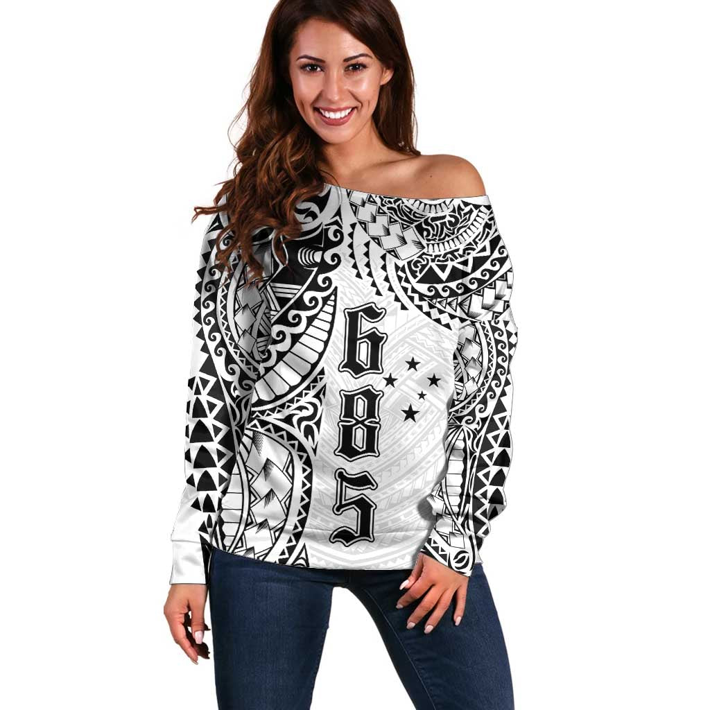 Samoa 685 Art Traditional Tattoo Pattern Off Shoulder Sweater White Color