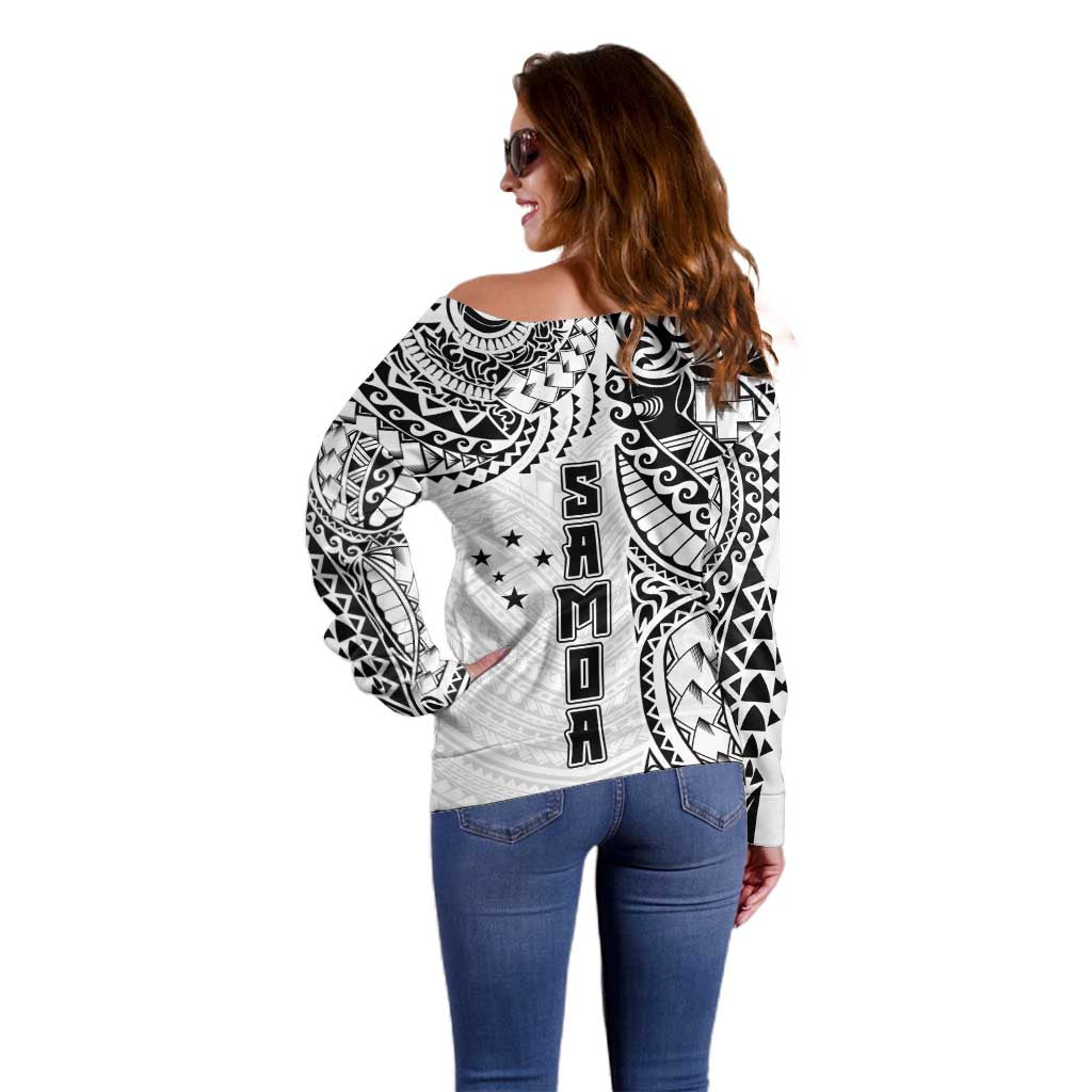 Samoa 685 Art Traditional Tattoo Pattern Off Shoulder Sweater White Color