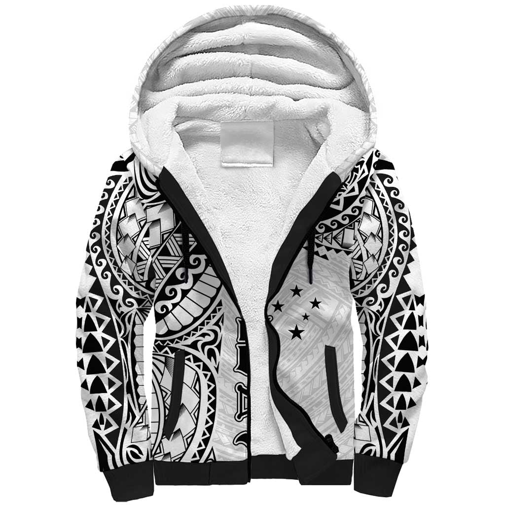 Samoa 685 Art Traditional Tattoo Pattern Sherpa Hoodie White Color